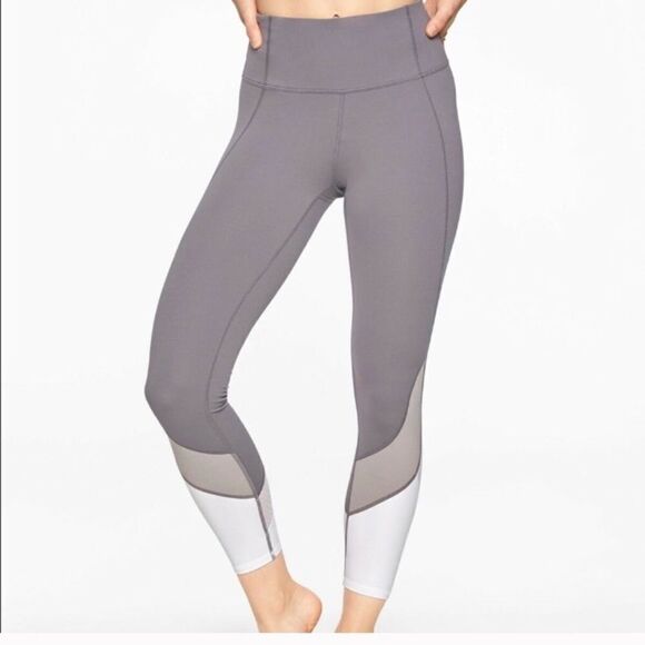 Athleta Colorblock Salutation High Rise Yoga Gym Leggings Tights Grey White XS - Picture 2 of 7